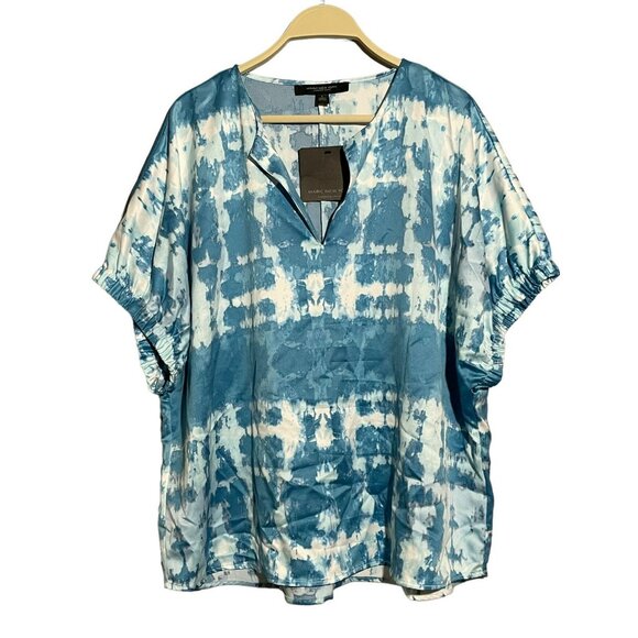 Marc Andrew Blouse Women Size L Vneck Casual Workwear Hippie Retro Boho Abstract - Picture 1 of 10
